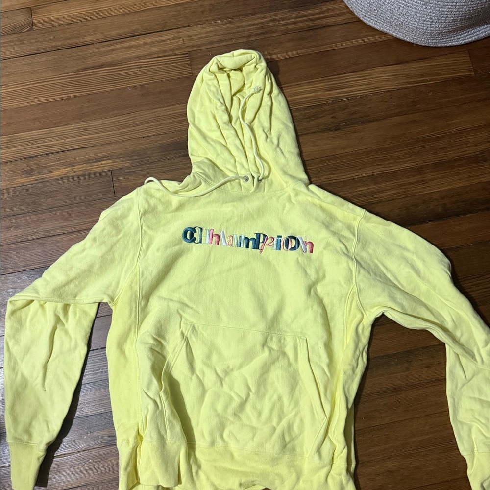 Champion Neon Yellow Pullover Hoodie Sweatshirt